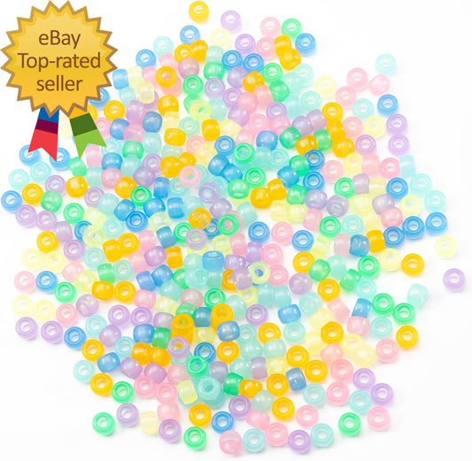 1000 Pcs Acrylic 9 Color Pony Beads 6X9Mm Bulk Glow in the Dark for Necklace, Fr