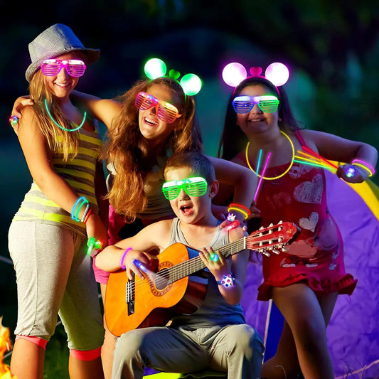 103PCS Glow in the Dark Party Supplies, Light up Party Favors for Kids, Christmas Carnival Neon Toys Bulk Party Pack with Glow Sticks, Glasses, LED Bracelets, Finger Lights, Ring, Headbands