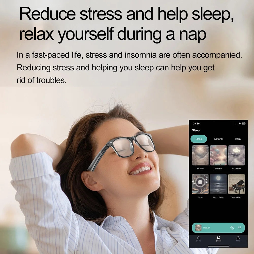 Wireless Bluetooth Glasses for Men and Women, Smart Glasses with Open-Ear Voice Control & Calling, Anti-Blue Light, AI Assistant & Translation for Traveling and Driving