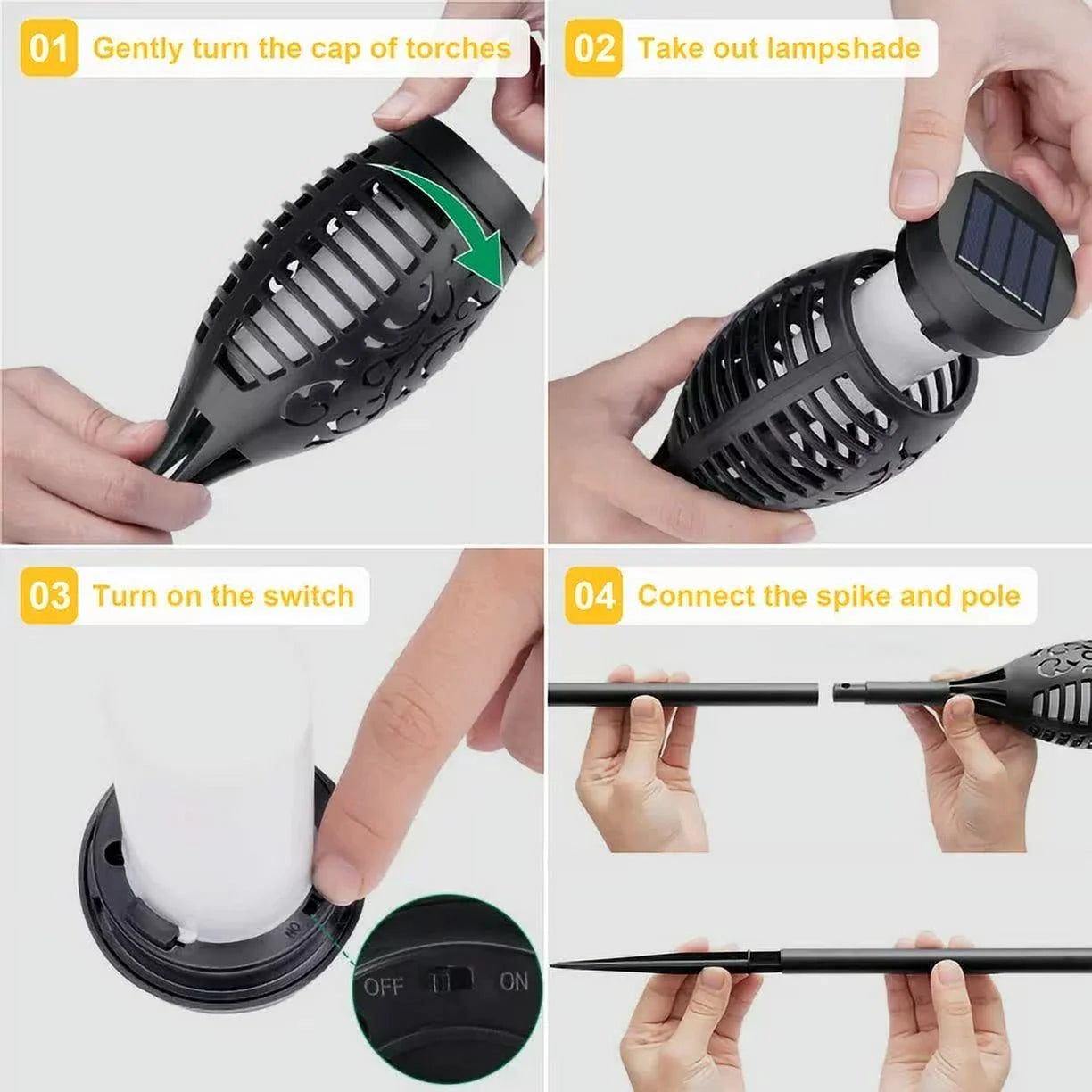 8 Packs Solar Tiki Torch Lights with Flickering Flame, Waterproof H-Alloween Solar Lights Outdoor, Solar H-Alloween Pathway Lights, H-Allowee Decor Lights for Garden, Lawn, Patio, Yard