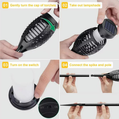 8 Packs Solar Tiki Torch Lights with Flickering Flame, Waterproof H-Alloween Solar Lights Outdoor, Solar H-Alloween Pathway Lights, H-Allowee Decor Lights for Garden, Lawn, Patio, Yard