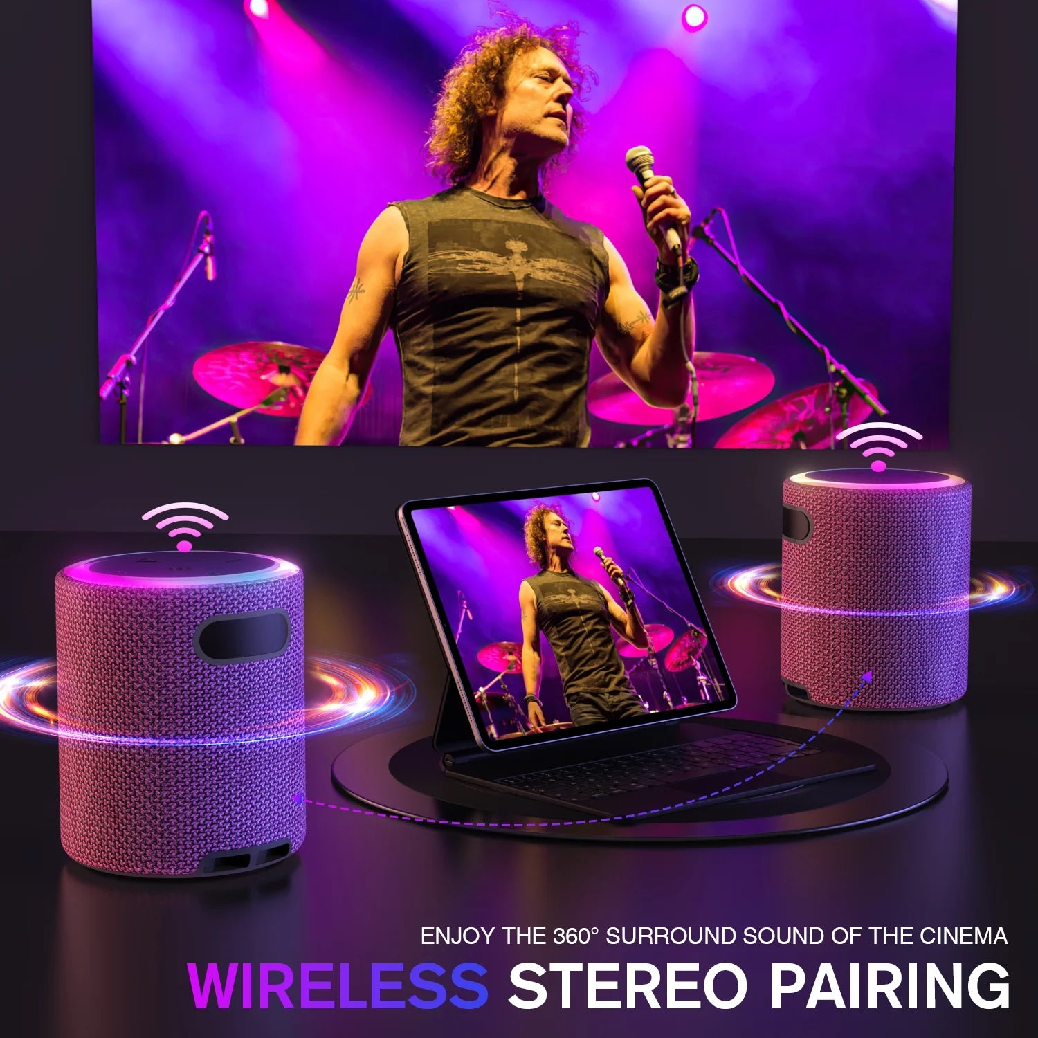 Portable Led Party Bluetooth 5.0 Speaker,Mini Wireless Speaker with Lights Rich Stereo Bass Aux, IPX6 Waterproof Outdoor Speaker, 24H Playtime, Dual Pairing, Home, Travel, Hiking