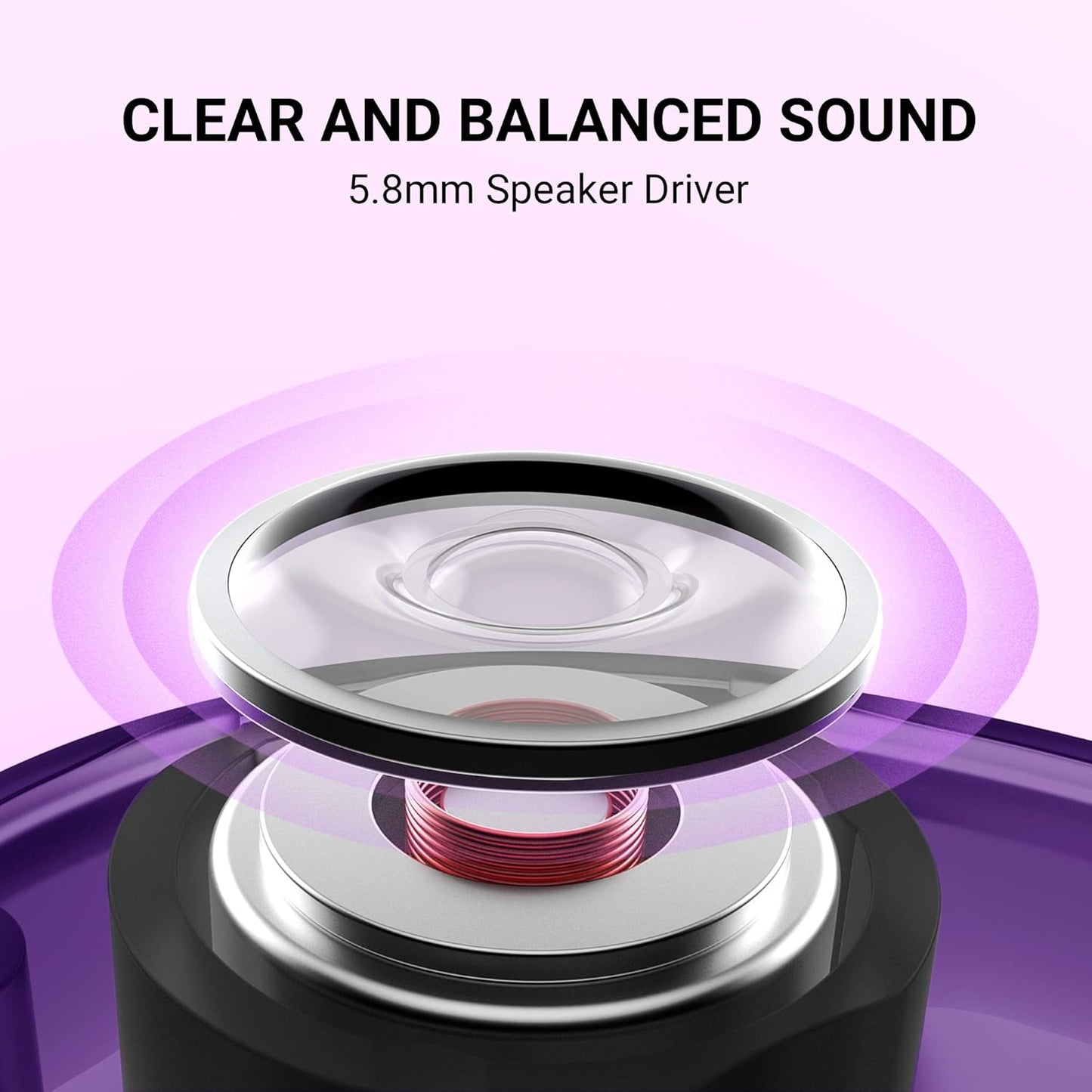 SOCL500TWS Wireless Earbuds with Pumping Bass, Type-C Charging Case 26H Playtime, Bluetooth 5.0, Secure Fit, Waterproof, Noise Isolation, One Step Pairing for Gym - Sunset Violet