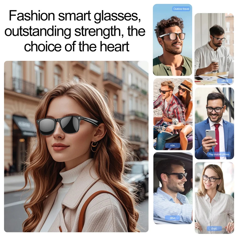 Wireless Bluetooth Glasses for Men and Women, Smart Glasses with Open-Ear Voice Control & Calling, Anti-Blue Light, AI Assistant & Translation for Traveling and Driving