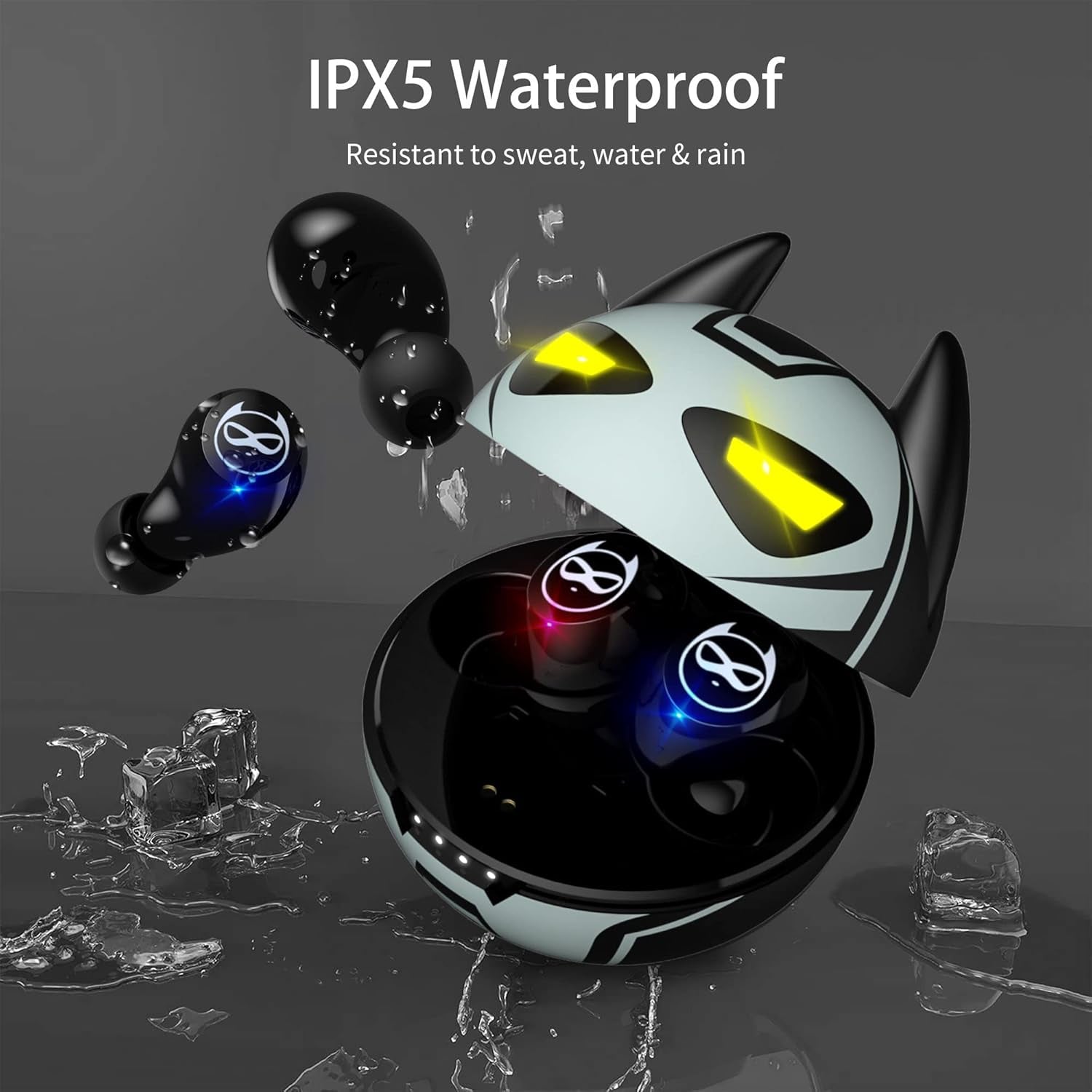 Gray Wireless Bluetooth 5.0 Earbuds, B88-1, IPX5 Waterproof, 36H Playtime, Built-In Mic, LED Display, USB-C, for Kids, Boys, Adults, Gaming