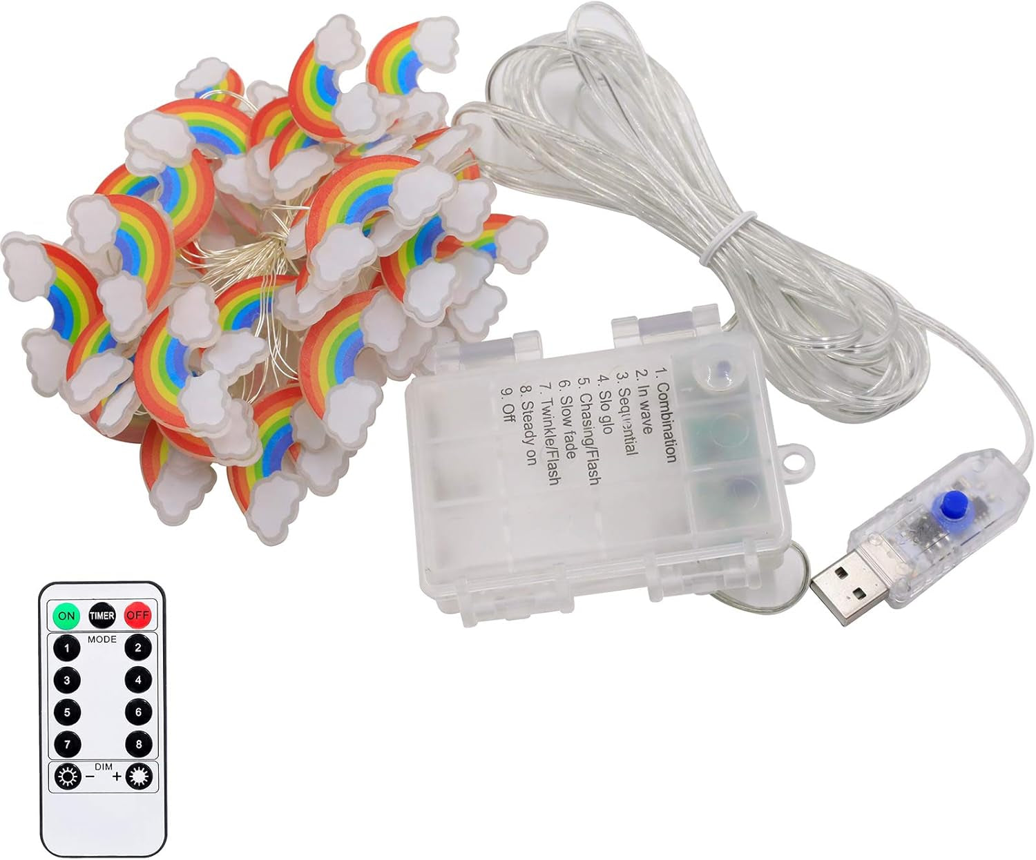 Rainbow String Lights 40 LED Decorative Fairy Light Indoor & Outdoor 8 Modes USB & Battery Powered Lights 13Ft Twinkle Lights with Remote Control Timer for Children Kids Bedroom Decoration