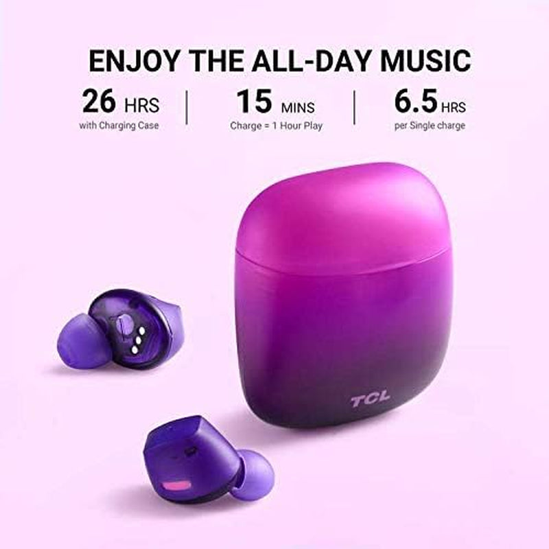 SOCL500TWS Wireless Earbuds with Pumping Bass, Type-C Charging Case 26H Playtime, Bluetooth 5.0, Secure Fit, Waterproof, Noise Isolation, One Step Pairing for Gym - Sunset Violet