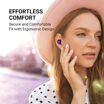 SOCL500TWS Wireless Earbuds with Pumping Bass, Type-C Charging Case 26H Playtime, Bluetooth 5.0, Secure Fit, Waterproof, Noise Isolation, One Step Pairing for Gym - Sunset Violet