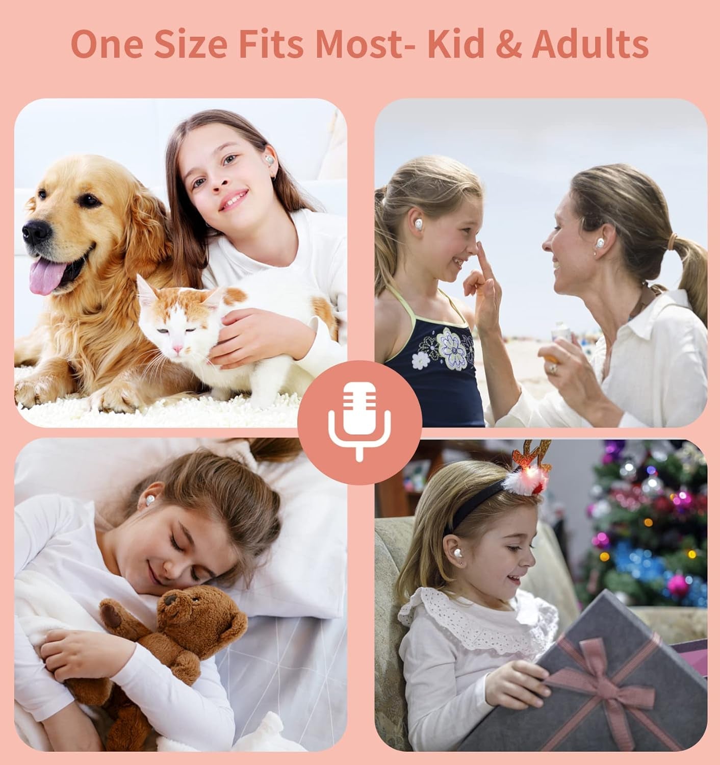 Pink Wireless Earbuds,Bluetooth in Ear Headphone with Microphone Comfor Lightweight with Noise Cancellation,3D Surround Stereo,Long Life Portable Mini Charging Case S/M/L Earctips.