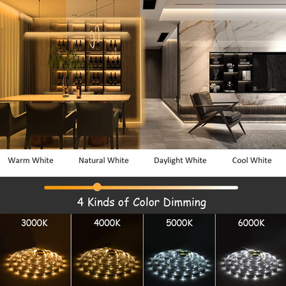 16.4Ft Tunable White Led Strip Lights Kit Dimmable 3000K-6000K, Waterproof Led Lights for Home Party House Kitchen Stair Living Room Ceiling (Daylight Warm White) Outdoor/Indoor