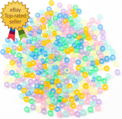 1000 Pcs Acrylic 9 Color Pony Beads 6X9Mm Bulk Glow in the Dark for Necklace, Fr