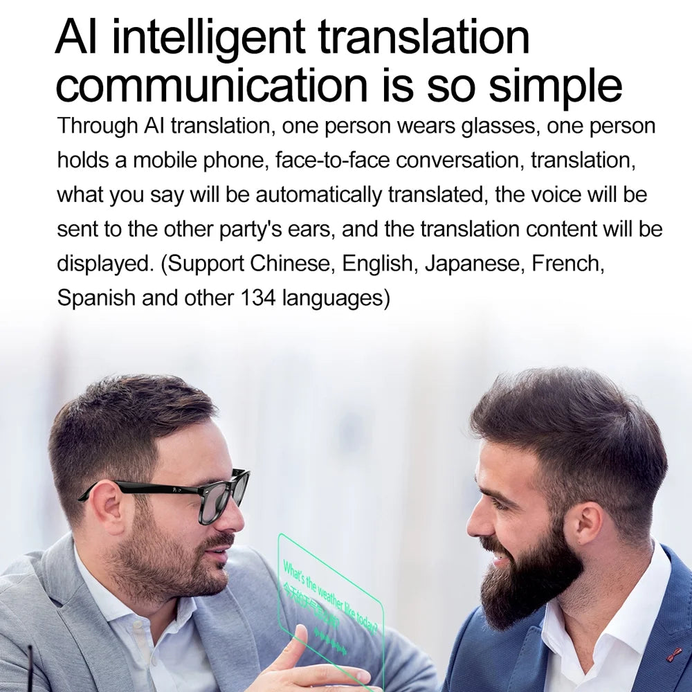 Wireless Bluetooth Glasses for Men and Women, Smart Glasses with Open-Ear Voice Control & Calling, Anti-Blue Light, AI Assistant & Translation for Traveling and Driving