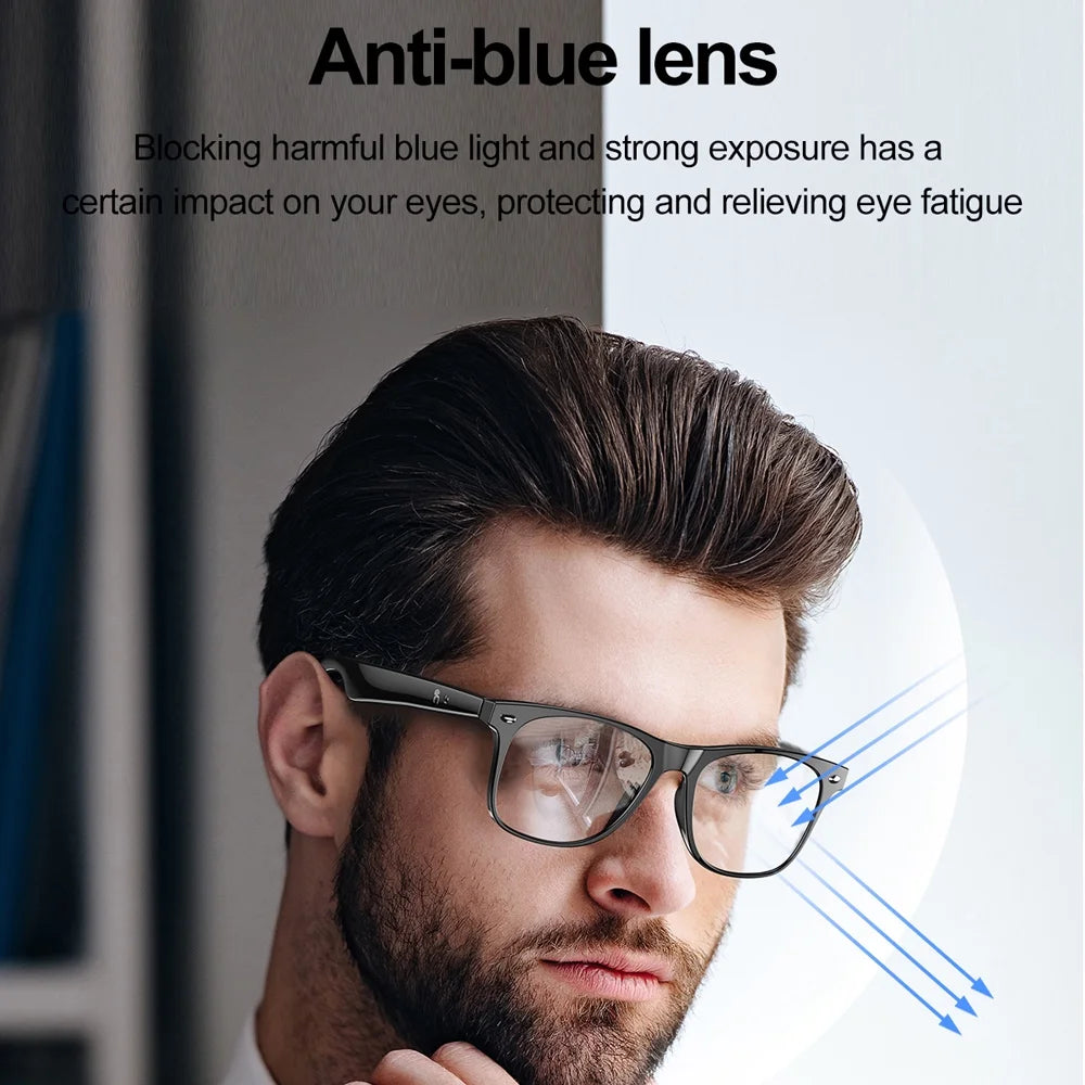 Wireless Bluetooth Glasses for Men and Women, Smart Glasses with Open-Ear Voice Control & Calling, Anti-Blue Light, AI Assistant & Translation for Traveling and Driving