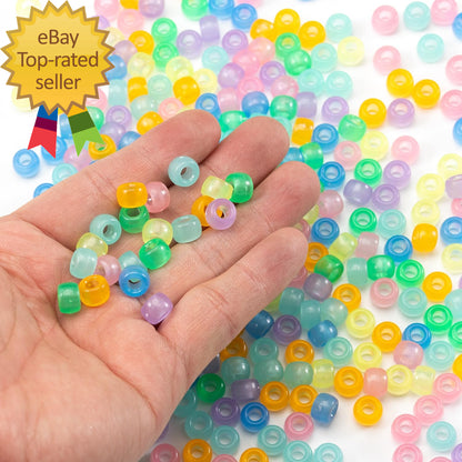 1000 Pcs Acrylic 9 Color Pony Beads 6X9Mm Bulk Glow in the Dark for Necklace, Fr
