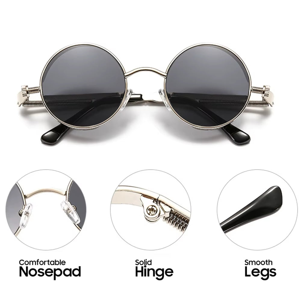 Vintage Steampunk Red Sunglasses Men round Punk Alloy Metal Retro Sun Glasses Women 2025 Goggles Gothic Style Shades