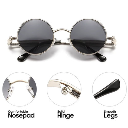 Vintage Steampunk Red Sunglasses Men round Punk Alloy Metal Retro Sun Glasses Women 2025 Goggles Gothic Style Shades