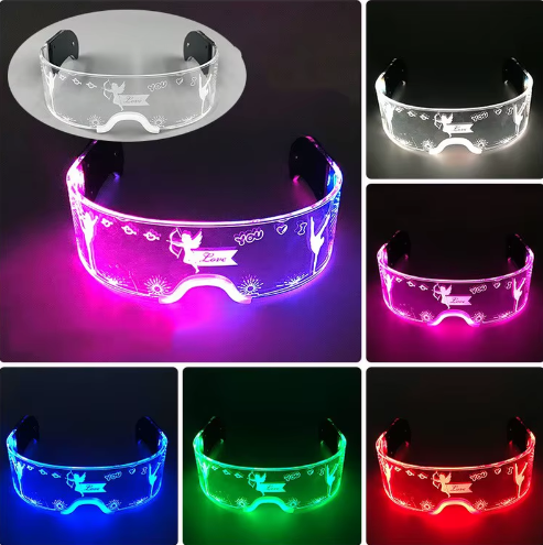 Led Luminous Hats and Glasses Bar Masquerade Concert Rave Goggles Rainbow Space Robot Futuristic Led DJ LIGHT Glasses Star Y2K Glasses