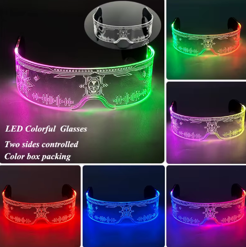 Led Luminous Hats and Glasses Bar Masquerade Concert Rave Goggles Rainbow Space Robot Futuristic Led DJ LIGHT Glasses Star Y2K Glasses