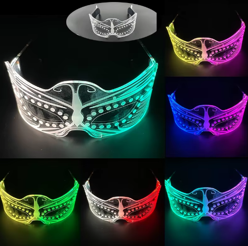 Led Luminous Hats and Glasses Bar Masquerade Concert Rave Goggles Rainbow Space Robot Futuristic Led DJ LIGHT Glasses Star Y2K Glasses
