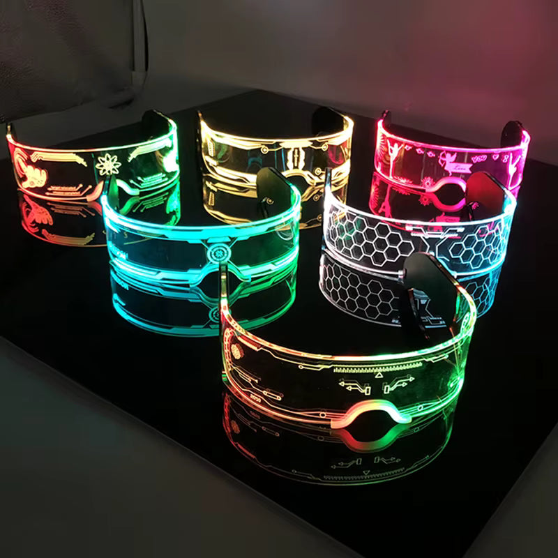 Led Luminous Hats and Glasses Bar Masquerade Concert Rave Goggles Rainbow Space Robot Futuristic Led DJ LIGHT Glasses Star Y2K Glasses
