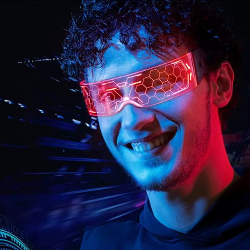 Led Luminous Hats and Glasses Bar Masquerade Concert Rave Goggles Rainbow Space Robot Futuristic Led DJ LIGHT Glasses Star Y2K Glasses