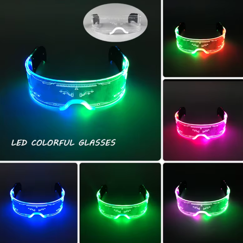 Led Luminous Hats and Glasses Bar Masquerade Concert Rave Goggles Rainbow Space Robot Futuristic Led DJ LIGHT Glasses Star Y2K Glasses