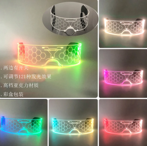 Led Luminous Hats and Glasses Bar Masquerade Concert Rave Goggles Rainbow Space Robot Futuristic Led DJ LIGHT Glasses Star Y2K Glasses