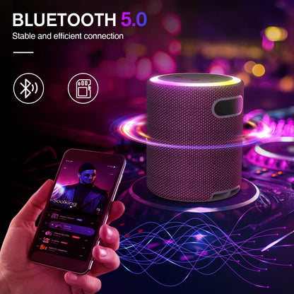 Portable Led Party Bluetooth 5.0 Speaker,Mini Wireless Speaker with Lights Rich Stereo Bass Aux, IPX6 Waterproof Outdoor Speaker, 24H Playtime, Dual Pairing, Home, Travel, Hiking