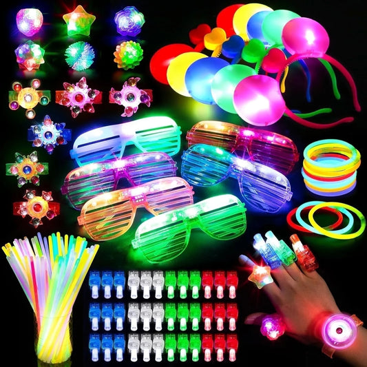 103PCS Glow in the Dark Party Supplies, Light up Party Favors for Kids, Christmas Carnival Neon Toys Bulk Party Pack with Glow Sticks, Glasses, LED Bracelets, Finger Lights, Ring, Headbands