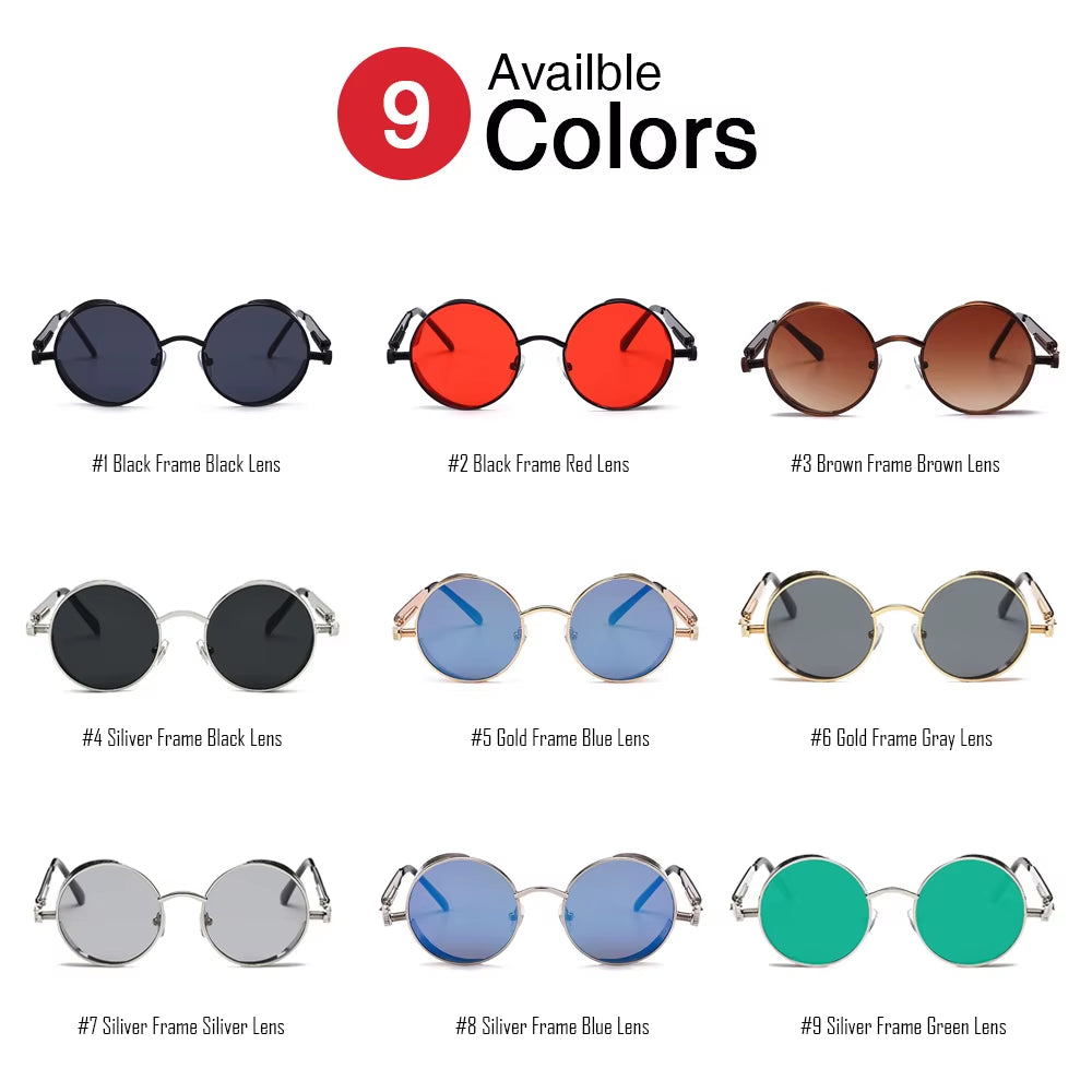 Vintage Steampunk Red Sunglasses Men round Punk Alloy Metal Retro Sun Glasses Women 2025 Goggles Gothic Style Shades