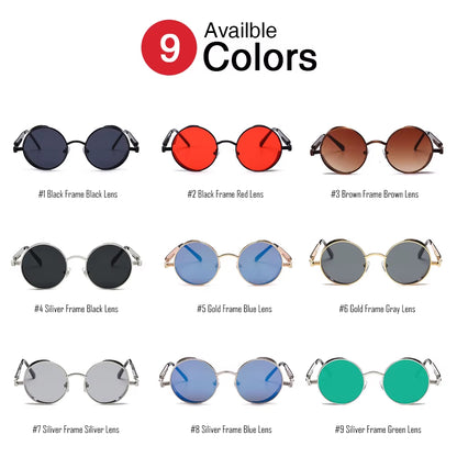 Vintage Steampunk Red Sunglasses Men round Punk Alloy Metal Retro Sun Glasses Women 2025 Goggles Gothic Style Shades