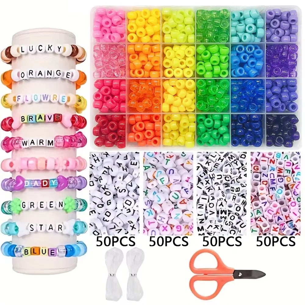SHU YU Pony Beads for Friendship Bracelet Making Kit 24 Colors Kandi Beads Set, Plastic Rainbow Bulk and 980Pcs Letter Beads Wit