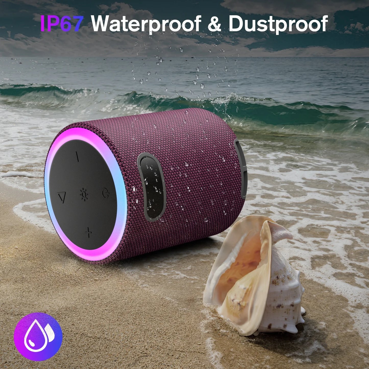 Portable Led Party Bluetooth 5.0 Speaker,Mini Wireless Speaker with Lights Rich Stereo Bass Aux, IPX6 Waterproof Outdoor Speaker, 24H Playtime, Dual Pairing, Home, Travel, Hiking