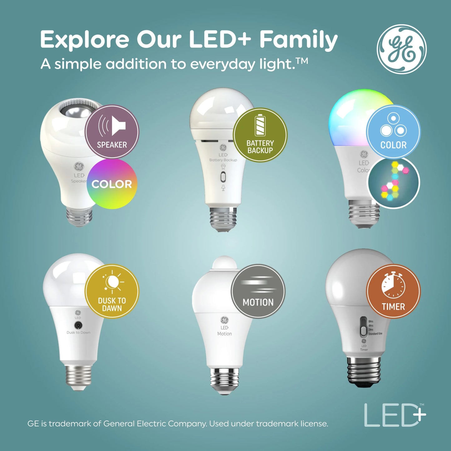GE LED+ Speaker LED Light Bulb, 9 Watt, Bluetooth Speaker, Medium Base, A21 Bulb