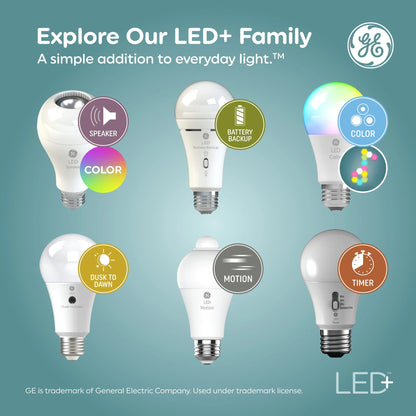 GE LED+ Speaker LED Light Bulb, 9 Watt, Bluetooth Speaker, Medium Base, A21 Bulb