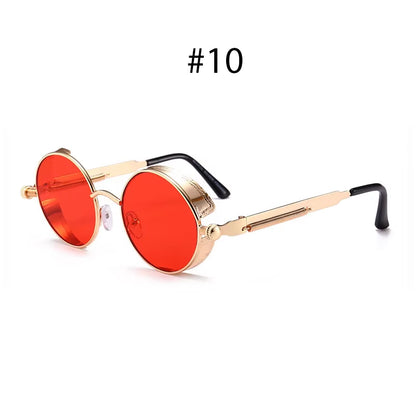 Vintage Steampunk Red Sunglasses Men round Punk Alloy Metal Retro Sun Glasses Women 2025 Goggles Gothic Style Shades