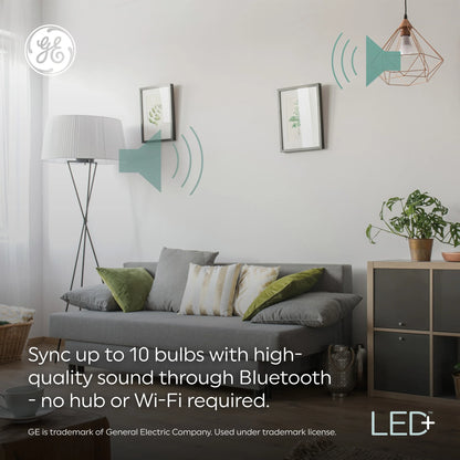 GE LED+ Speaker LED Light Bulb, 9 Watt, Bluetooth Speaker, Medium Base, A21 Bulb