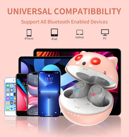 Pink Wireless Earbuds,Bluetooth in Ear Headphone with Microphone Comfor Lightweight with Noise Cancellation,3D Surround Stereo,Long Life Portable Mini Charging Case S/M/L Earctips.