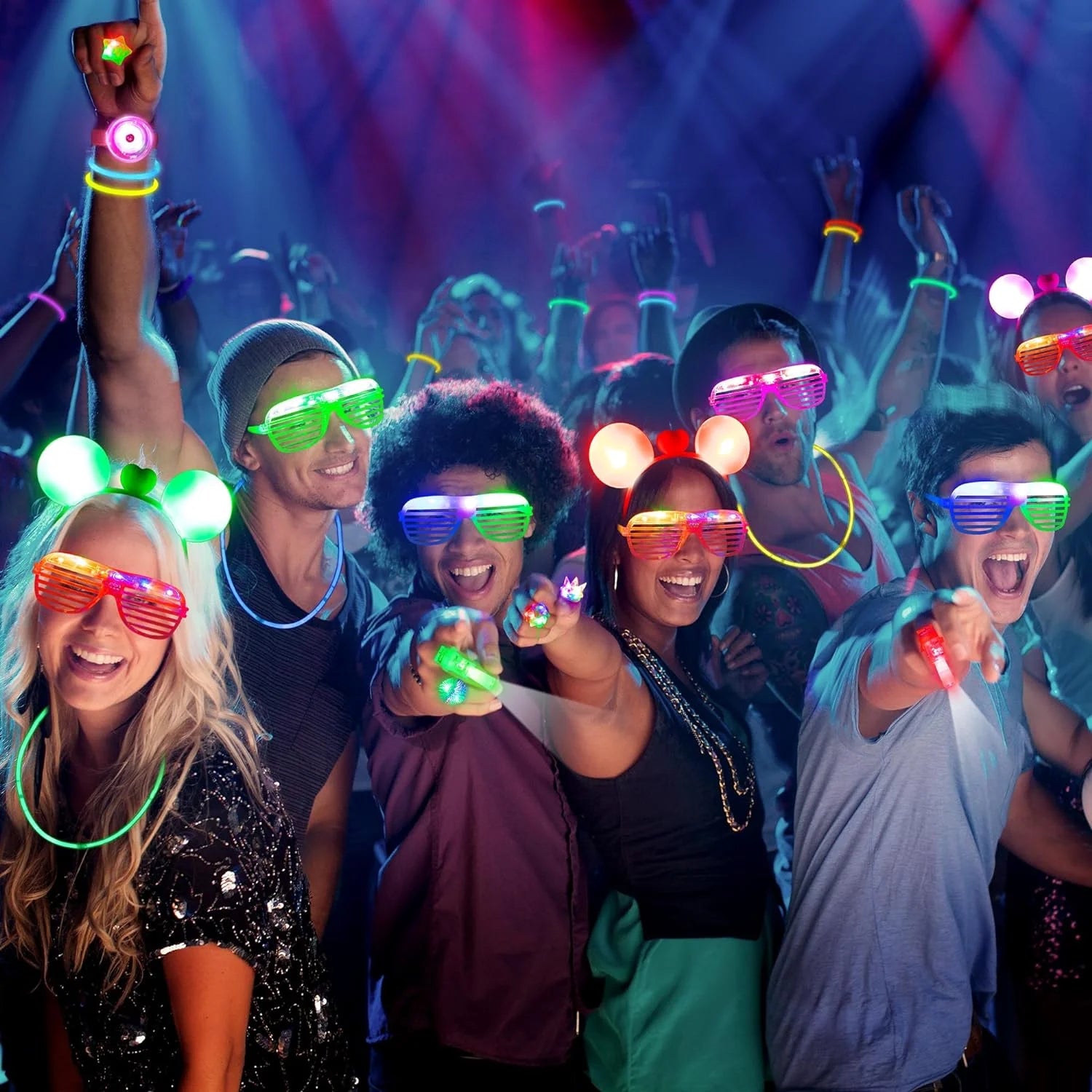 103PCS Glow in the Dark Party Supplies, Light up Party Favors for Kids, Christmas Carnival Neon Toys Bulk Party Pack with Glow Sticks, Glasses, LED Bracelets, Finger Lights, Ring, Headbands
