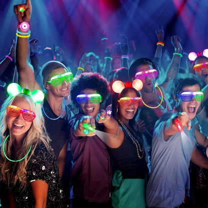 103PCS Glow in the Dark Party Supplies, Light up Party Favors for Kids, Christmas Carnival Neon Toys Bulk Party Pack with Glow Sticks, Glasses, LED Bracelets, Finger Lights, Ring, Headbands
