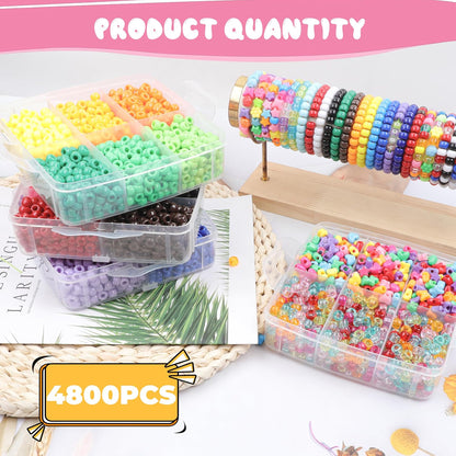 Pony Beads for Bracelets 4800 Pcs Plastic Beads for Friendship Bracelets Necklac