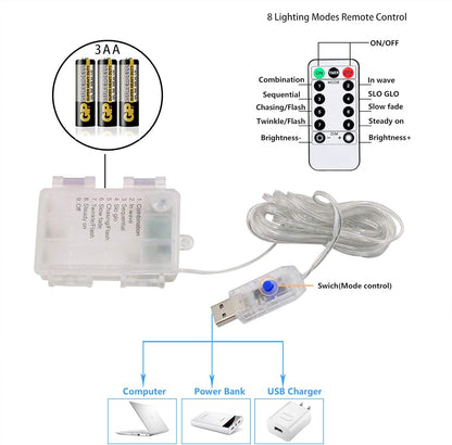 Rainbow String Lights 40 LED Decorative Fairy Light Indoor & Outdoor 8 Modes USB & Battery Powered Lights 13Ft Twinkle Lights with Remote Control Timer for Children Kids Bedroom Decoration