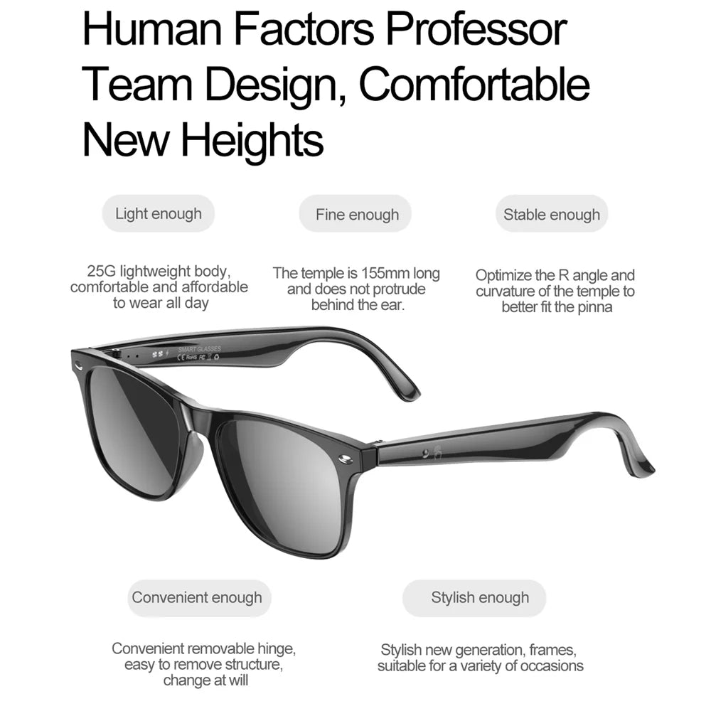 Wireless Bluetooth Glasses for Men and Women, Smart Glasses with Open-Ear Voice Control & Calling, Anti-Blue Light, AI Assistant & Translation for Traveling and Driving
