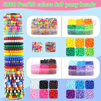 Pony Beads for Bracelets 4800 Pcs Plastic Beads for Friendship Bracelets Necklac