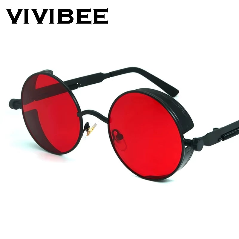 Vintage Steampunk Red Sunglasses Men round Punk Alloy Metal Retro Sun Glasses Women 2025 Goggles Gothic Style Shades