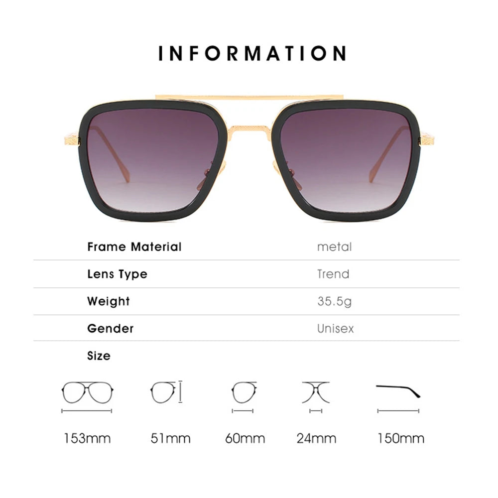 Fashion Punk Square Frame Sunglasses Tony Stark Glasses Men Women Steampunk Sun Glasses Goggles Outdoor Sport Riding Eyewear