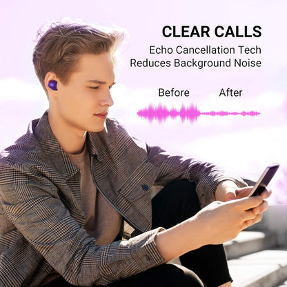 SOCL500TWS Wireless Earbuds with Pumping Bass, Type-C Charging Case 26H Playtime, Bluetooth 5.0, Secure Fit, Waterproof, Noise Isolation, One Step Pairing for Gym - Sunset Violet