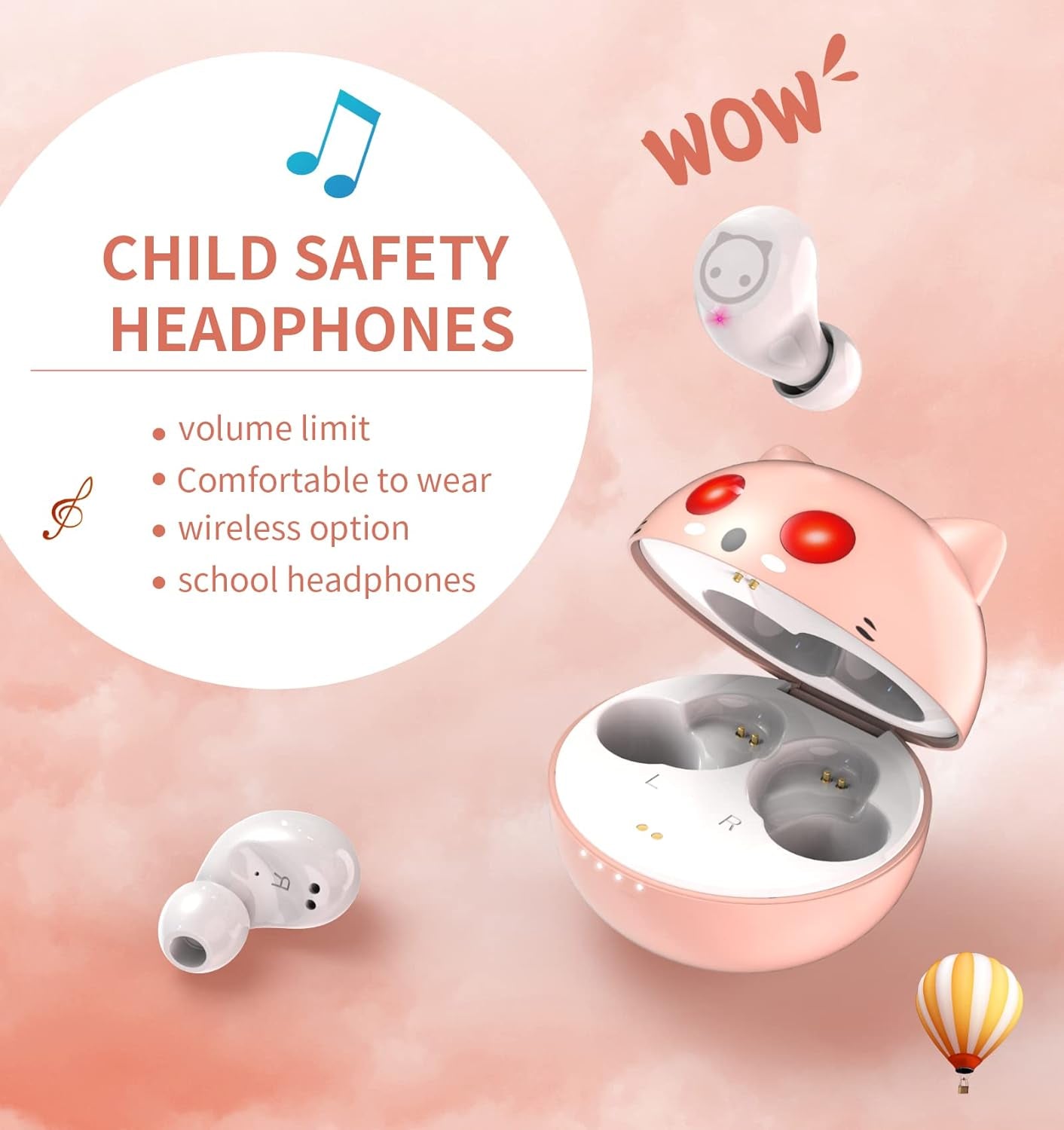 Pink Wireless Earbuds,Bluetooth in Ear Headphone with Microphone Comfor Lightweight with Noise Cancellation,3D Surround Stereo,Long Life Portable Mini Charging Case S/M/L Earctips.